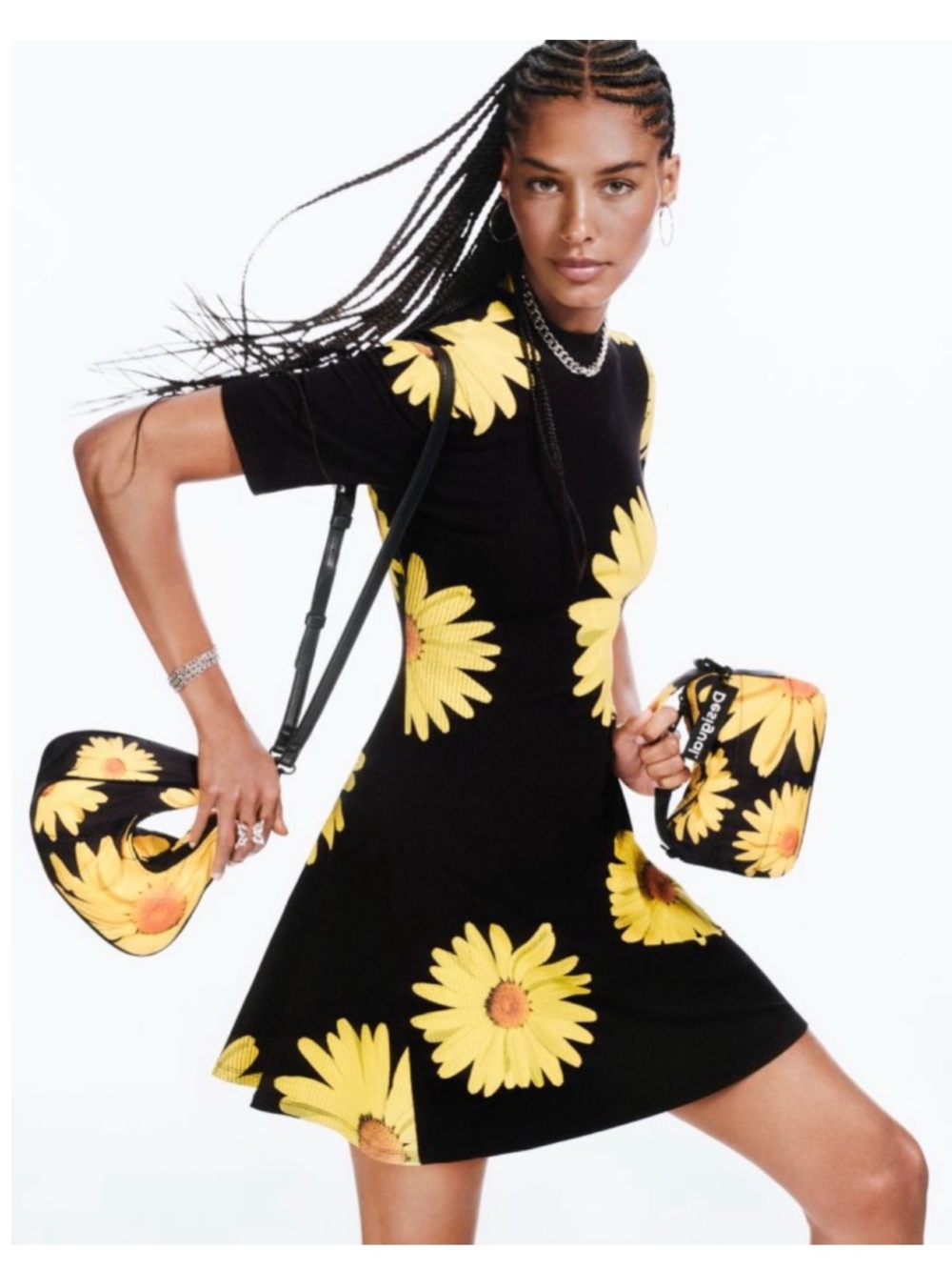 Desigual × Christian Lacroix Ribbed Knit Floral Skater Dress XL